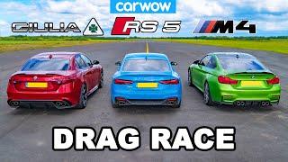 BMW M4 vs Audi RS5 vs Alfa Giulia Quadrifoglio: DRAG RACE