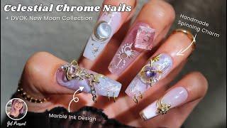 Cat Eye Celestial Nail Tutorial ⭐ + Moving Handmade Nail Charm #koreannails #3dnailart #cateyegel