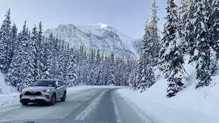 Scenic Snowy Winter Relaxing Ambient Drive in Rocky Mountains Alberta Canada