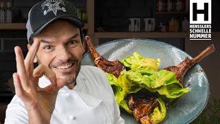 Quick lettuce with soy-sesame dressing and lamb chops Recipe by Steffen Henssler