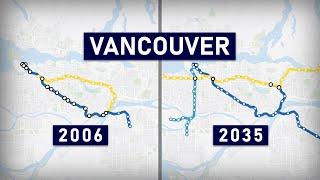 Evolution of the Vancouver SkyTrain 1985-2035 (geographic map)