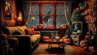 Haunted Train Halloween Ambience with Relaxing Rain & Thunderstorm Sounds, Train Sounds for Sleeping