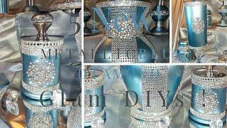 DIY Glam Metallic Blue High End Glam Vase & Dollar Tree Candle Holders | 2021 DIY Glam Décor Ideas!