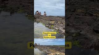 What peaceful women with furious waves on the rock platform in Sydney Narrabeen!!! #shorts #chojus