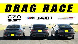 Genesis G70 3 3t vs BMW M340i vs Cadillac CT5 V, the best sedan king drag and roll race battle.