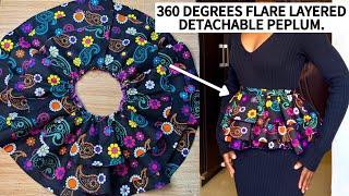 How to Cut and Sew a 360 Degree Flare Detachable Peplum with 3 Layers #360degree #flare