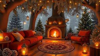 Cozy Winter Cabin Ambience ️ Soothing Piano Jazz & Fireplace Sounds for a Peaceful Evening