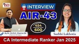 AIR 43 Surbhi Lakhotia | CA Inter Jan 2025 | Exclusive Interview with Dr CA R.C. Sharma | VSI Jaipur