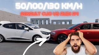 Renault Clio vs Audi A4 Crash Test at 50, 100, and 130 km/h - Safety Comparison