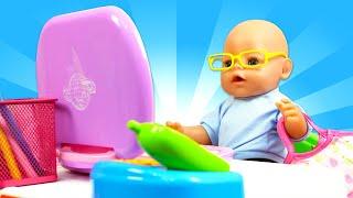 Baby Born doll & pretend play office - Baby Annabell doll clothes & routines for kids.