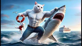 Daddy Fights Shark to Save a Kitten #cat #cutecat #aicat