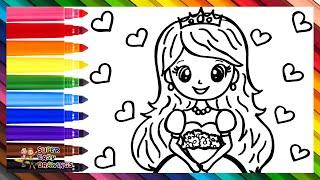 Draw and Color a Princess with Flowers ️ Drawings for Kids