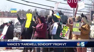 Protesters rally in South Burlington as JD Vance leaves Vermont