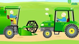 Zielone pojazdy rolnicze i Traktor na Wsi - Tractor and combine harvester Work in the Countryside
