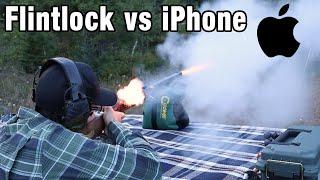 Flintlock vs iPhone (splitting an iPhone with a 50 cal Flintlock)