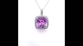 Natural Kunzite Spodumene & Diamond Halo Pave Pendant in White Gold