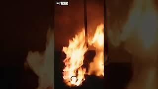 Bus depot burns after Russia strikes