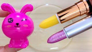 Makeup slime!Satisfying slime coloring with lipstick&Highlighter compilation !Lipstick slime ASMR