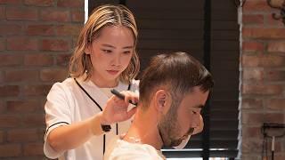 (ASMR) Cute Japanese Female Barber Mika Gives Professional Haircut, Beard Shave & Shampoo Wash