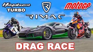 Motor MotoGP v Rimac Nevera v Hayabusa Turbo: DRAG RACE