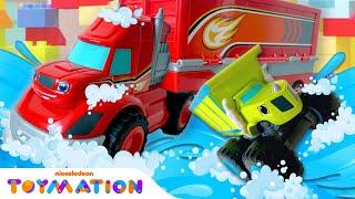 Big Rig Blaze Toy Helps BUILD A Car Wash! | Toymation