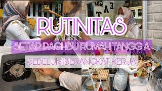 Rutinitas Pagi Hari Ibu Rumah Tangga Sebelum Berangkat Kerja. Keluarga Sederhana ️