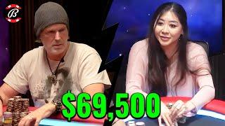 Maria Ho Can't Get Her Chips In The Middle Fast Enough When She Flops A Flush! | Bally Live Poker