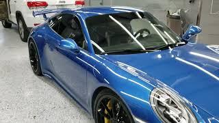 Blue Porsche GT3 IR tint completed at Tritek Window Tinting in Garland, TX