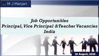 Latest Job News: School Principal/Vice Principal/Teacher Jobs Vacancy in India 23 Aug | M J Manjari