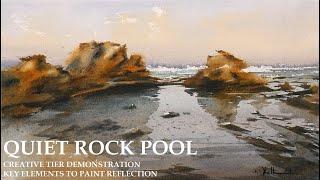 Loose Watercolor painting Seascape with Reflection Rocks | Tips How to paint reflection on Patreon