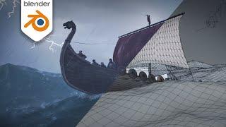 Vikings in a Stormy Ocean  - Blender Timelapse Tutorial