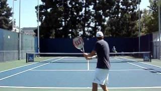 Mardy Fish practicing his groundstrokes at the 2009 LA Tennis Open.