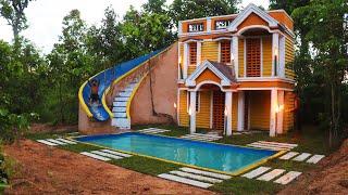 49Days Build Most Creative Modern 2-Story Mud Villa With Water Slide Park& Swimming Pool[Full Video]