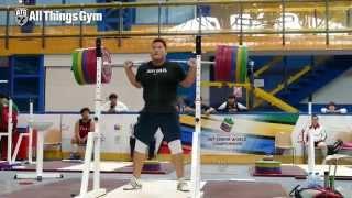 Yangjae Lee (+105kg, Korea) Squatting up to 285kg 2015 Worlds Training Hall