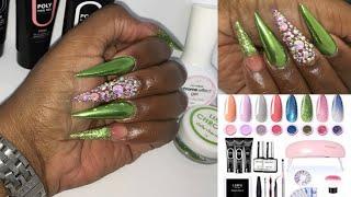 DIY  How To Do Nail art, Acrylic nails Trying A New All in One Poly Gel Kit| Chrome Nails! #101