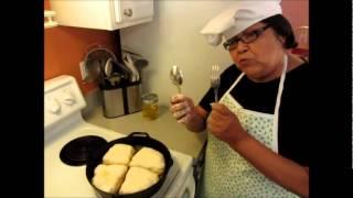 Helen in the Kitchen making frybread in Ojibwe part two