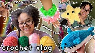 crochet vlog  (finishing wips, everything ive made recently, $50 yarn haul, failed jumbo plushie)