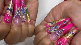 Watch me work | hot pink rainbow | xXL nails