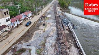 AERIAL FOOTAGE: Asheville, North Carolina, Grapples With Destruction By Hurricane Helene