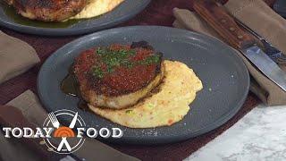 Try Bobby Flay’s recipe for porterhouse pork chops and polenta