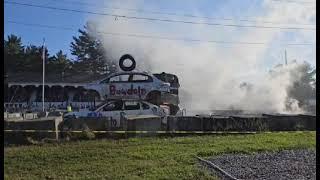 Different camera capture of the double deckers at the topsham fair 8-11-24 demolition derby