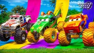 INSANE Monster Trucks Racing Stunts : Colorful Adventures with Epic Jumps | Monster Jam Fun!