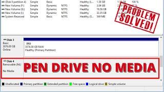 Pen drive showing no media 0 byte in disk management windows 10