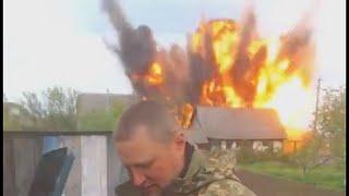 Iskander rocket explosion near Ukrainian soldiers