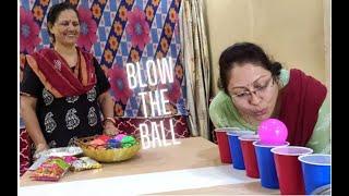 Blow the ball on water cup. fun games