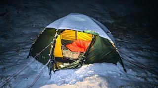 CAMPING in a SNOWSTORM - Forced to Shelter - Strong Winds, Snow and Heavy Rain