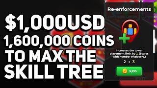 All Skills? 1.6 Million Coins ($1,000 USD) | Roblox TDS Skill Tree Update | Tower Defense Simulator