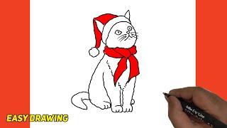 How To Draw Christmas Cat Easy #Christmas #Cats #animals #drawings | Illustration | Magic Drawings