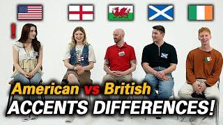 American VS British England, Wales, Scotland, Ireland English Accents Differences!!