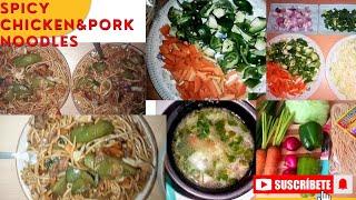 SPICY CHICKEN AND PORK NOODLES #food #noodles Nood